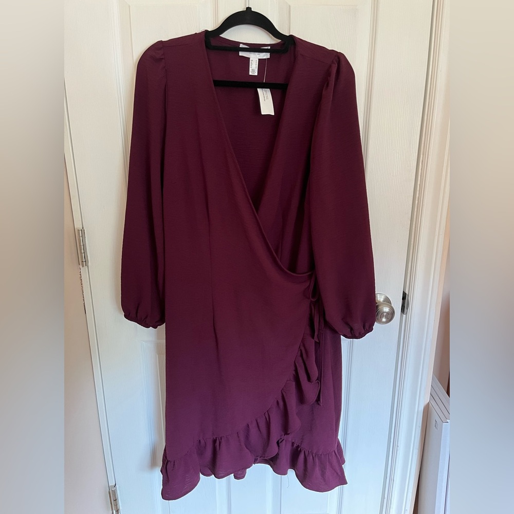 NWT burgundy wrap dress size 12